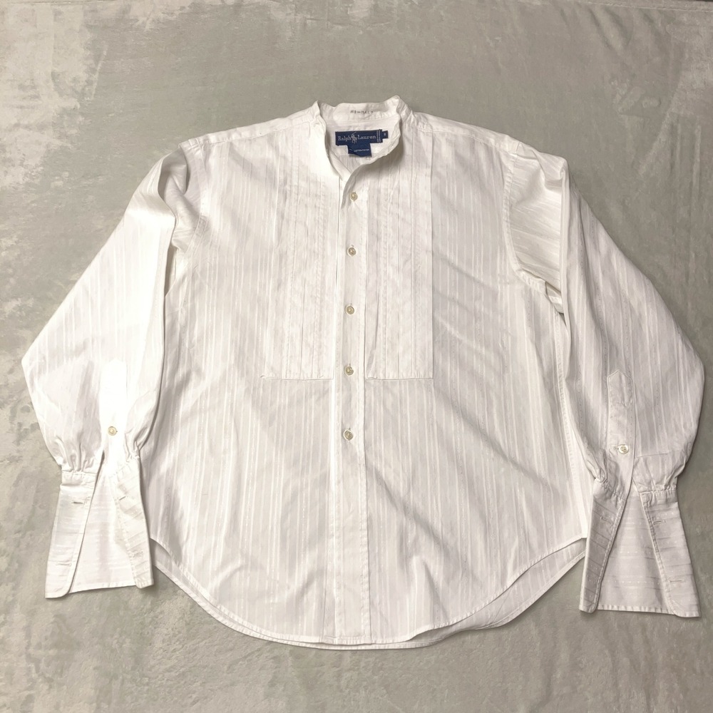 Vintage Polo Ralph Lauren Shirt Tuxedo Bib Band Collar French Cuffs White Mens 6